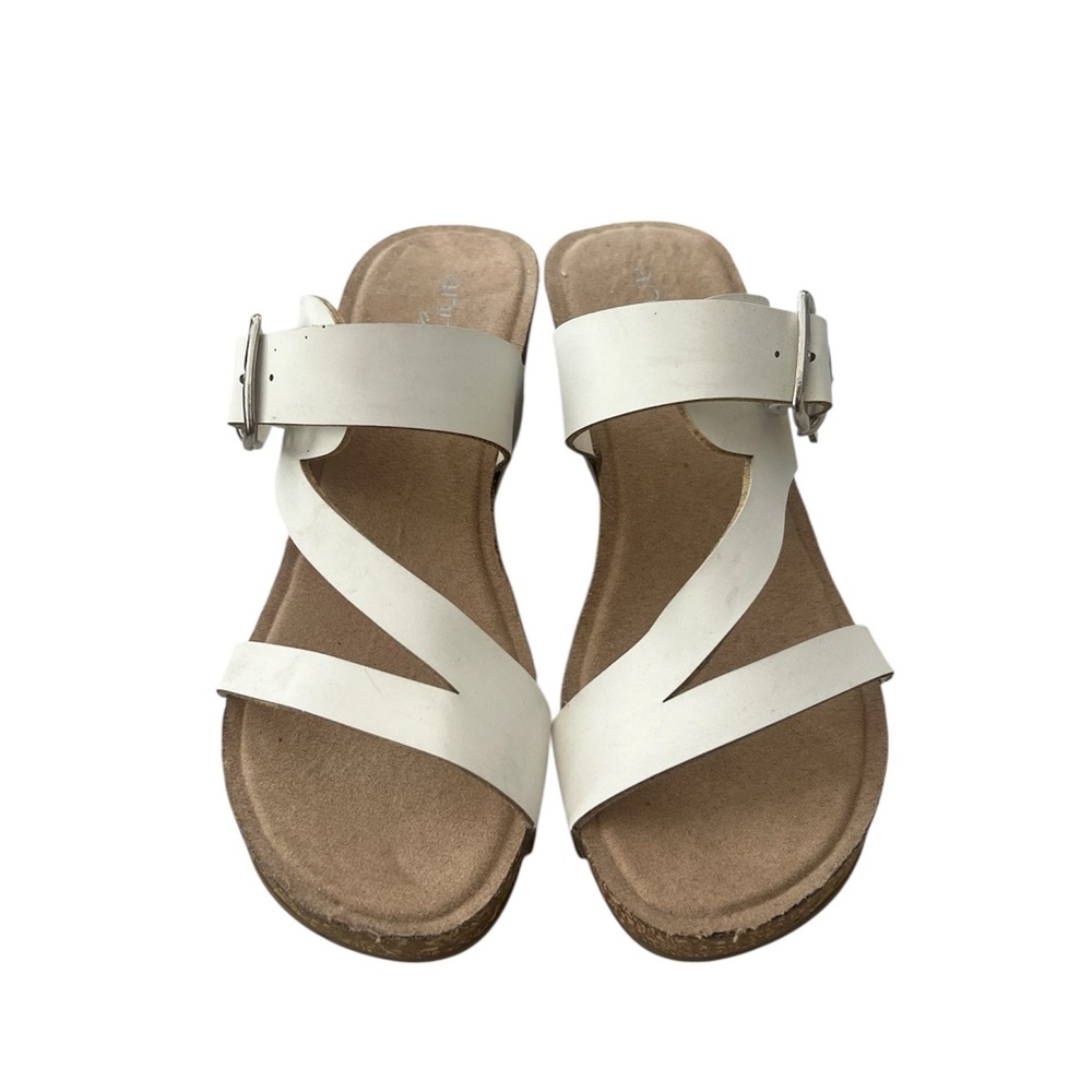 Annie Comfort white strappy sandals with buckle details wedge